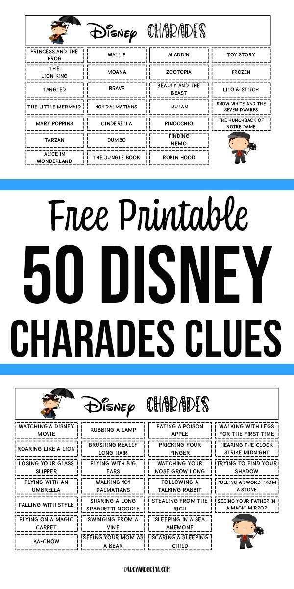 free printable 50 disney character clues for kids to use in the classroom or at home