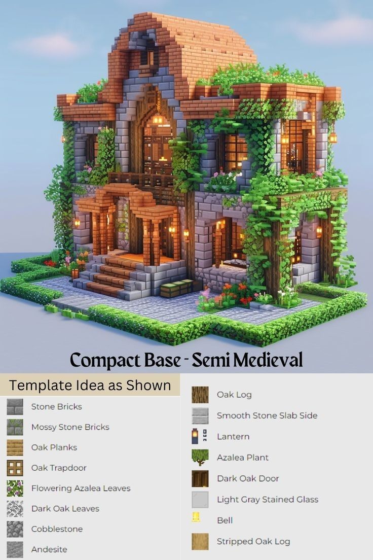 Minecraft House Ideas 2 Story, Cool Bases In Minecraft, Mc Oak House, Minecraft Two Story House Interior, House Base Minecraft, Minecraft Base House Ideas, Minecraft House Plans How To Build, Minecraft Storage House Designs, Storage Building House Minecraft