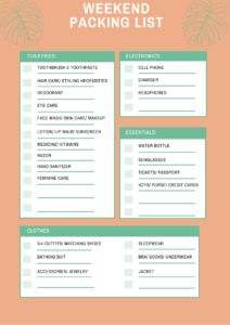 a printable packing list with palm leaves