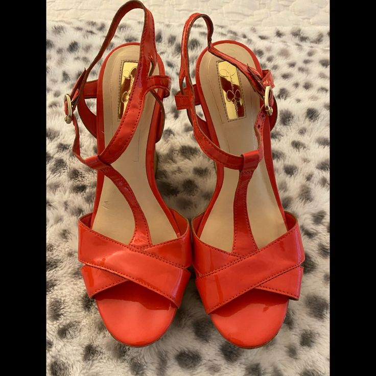 Jessica Simpson Sandal ~ 8 Never Worn! New Without Tags! Orange Sandals With 4-inch Heel For Summer, Orange Sandals With 4-inch Heel And Round Toe, Tan Heels For Summer, Tan Formal Sandals For Summer, Tan Open Toe Sandals For Spring, Spring Tan Open Toe Sandals, Jessica Simpson Sandals, Heels Red, Jessica Simpson Shoes