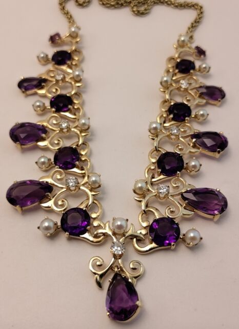 Opulent Formal Jewelry With Gemstone Accents, Fine Amethyst Jewelry, Elegant Purple Amethyst Necklace, Formal Purple Gemstone Necklace, Luxury Amethyst Pendant Jewelry, Luxury Multi-stone Amethyst Jewelry, Luxury Amethyst Multi-stone Jewelry, Elegant Purple Multi-stone Gemstones, Luxury Purple Necklaces For Anniversary