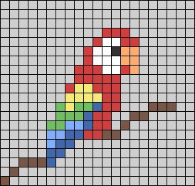 a pixellated image of a colorful bird