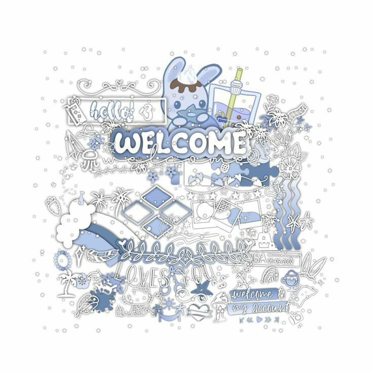 a blue and white welcome sign with an image of a bunny in the middle of it