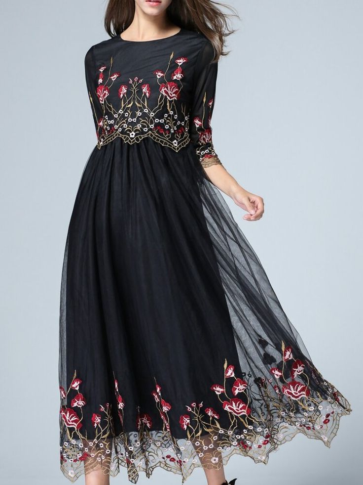 Lace Embroidery Dress, Embroidery Sleeves, Net Dress, Dress Embroidery, Runway Dresses, Embroidered Clothes, Dress Midi, Maxi Dresses Casual, Embroidery Dress