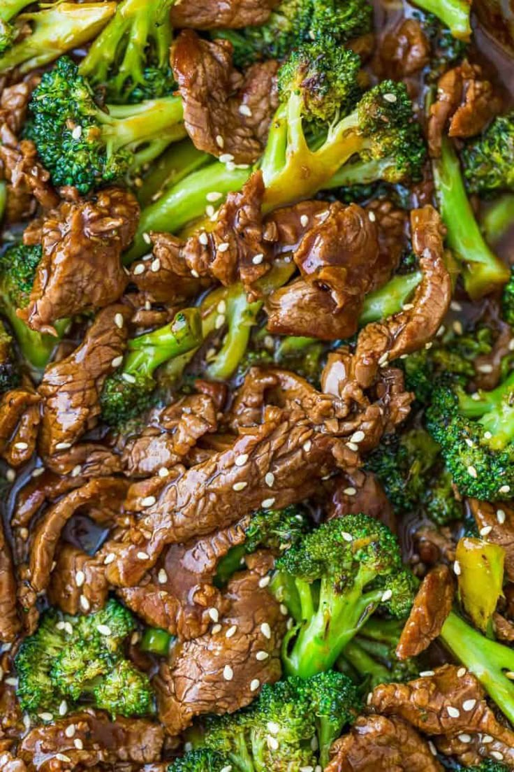 beef and broccoli stir fry with sesame seeds