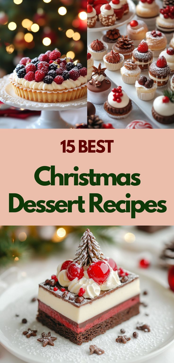 Beautifully arranged Christmas desserts that are easy to make and perfect for holiday celebrations. Best Ever Christmas Desserts, Good Christmas Dessert Recipes, Christmas Dinner Deserts Recipes, Christmas Dessert Display Ideas, Holiday Dinner Desserts, Dessert Recipes Holiday, Christmas Meal Desserts, Holiday Pudding Desserts, Christmas Dessert Make Ahead