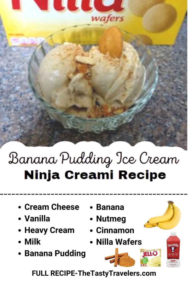 banana pudding ice cream recipe in a glass bowl