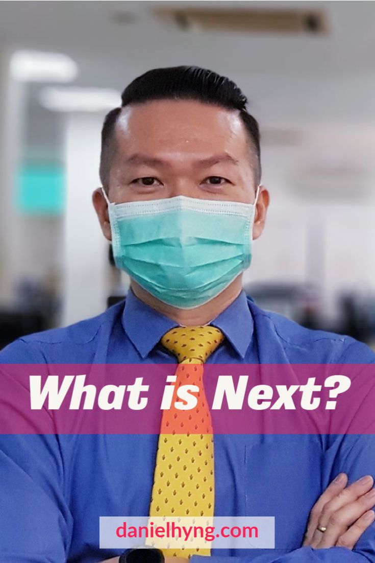 a man wearing a face mask with the words what is next?