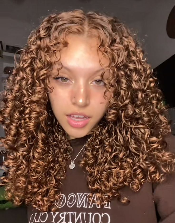 Curly Hair Color Ideas Light Brown, Cinnamon Hair Color Curly, Strawberry Blonde Curly Hair Black Women, Light Brown Naturally Curly Hair, Light Curly Brown Hair, Maple Brown Hair Color Curly Hair, Honey Brown Short Curly Hair, Copper On Curly Hair, Light Brown On Curly Hair