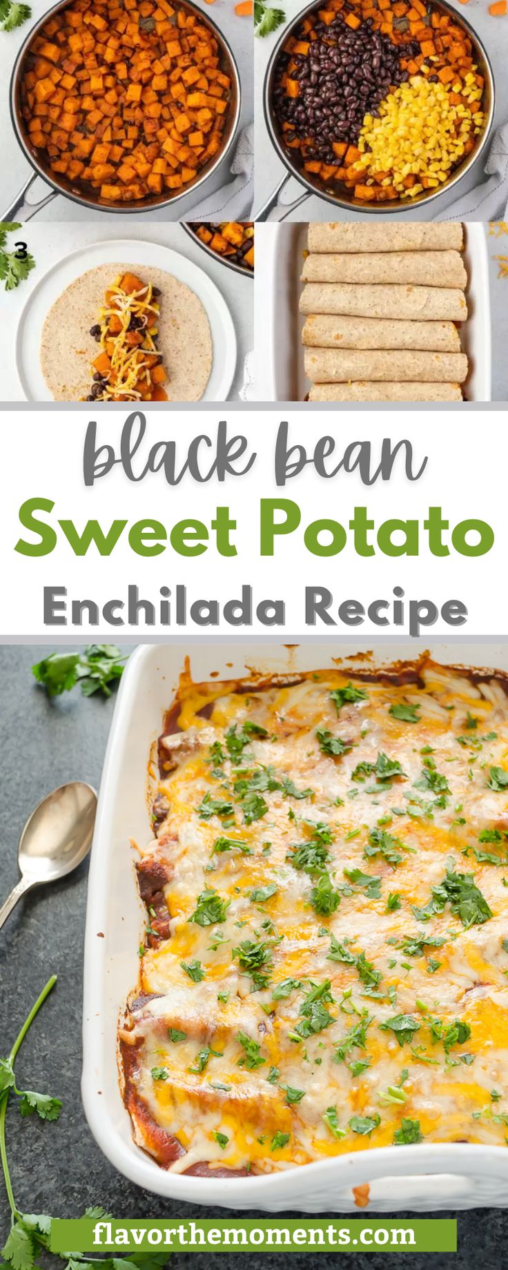 black bean, sweet potato and enchilada recipe in a casserole dish