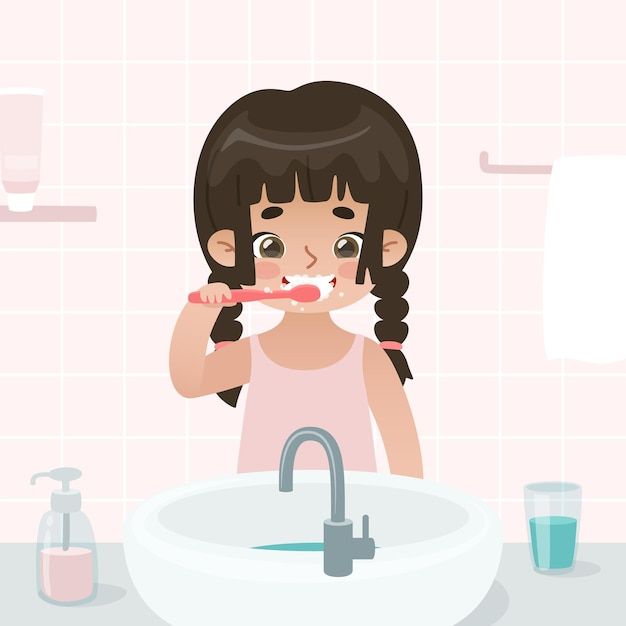 Brush Teeth Cartoon, Brushing Teeth Drawing, Kids Brushing Teeth, Girl Brushing Teeth, Nails Clipart, Long Vs Short Hair, Barbie Clipart, Kids Vision Board, Blond Hair Girl