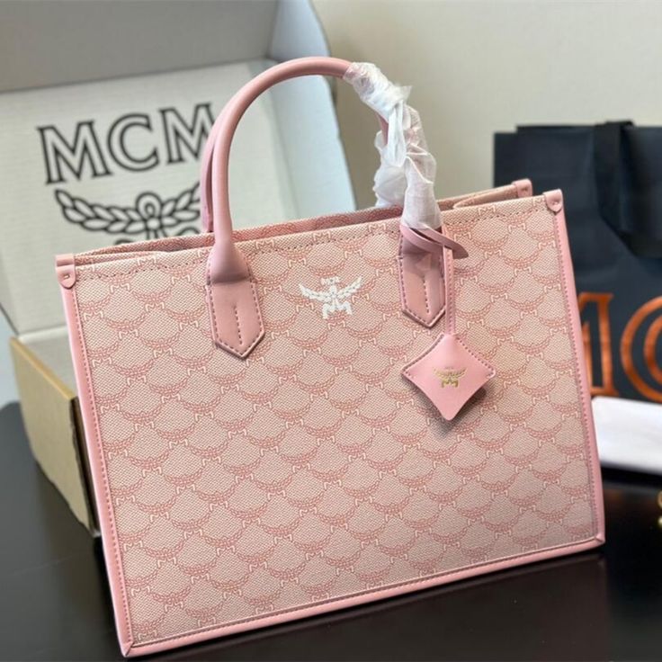 Super Light And Stylish~ The New Tote Bag Adopts A Brand New Design, And The Shoulder Strap Can Be Adjusted In Length To Accommodate People Of All Shapes And Sizes 26*21 Pink Mcm Bag, Mcm Tote Bag, Pink Mcm, Mcm Handbags, Mcm Bags, Pink Bag, Wristlets, Christmas List, Random Things