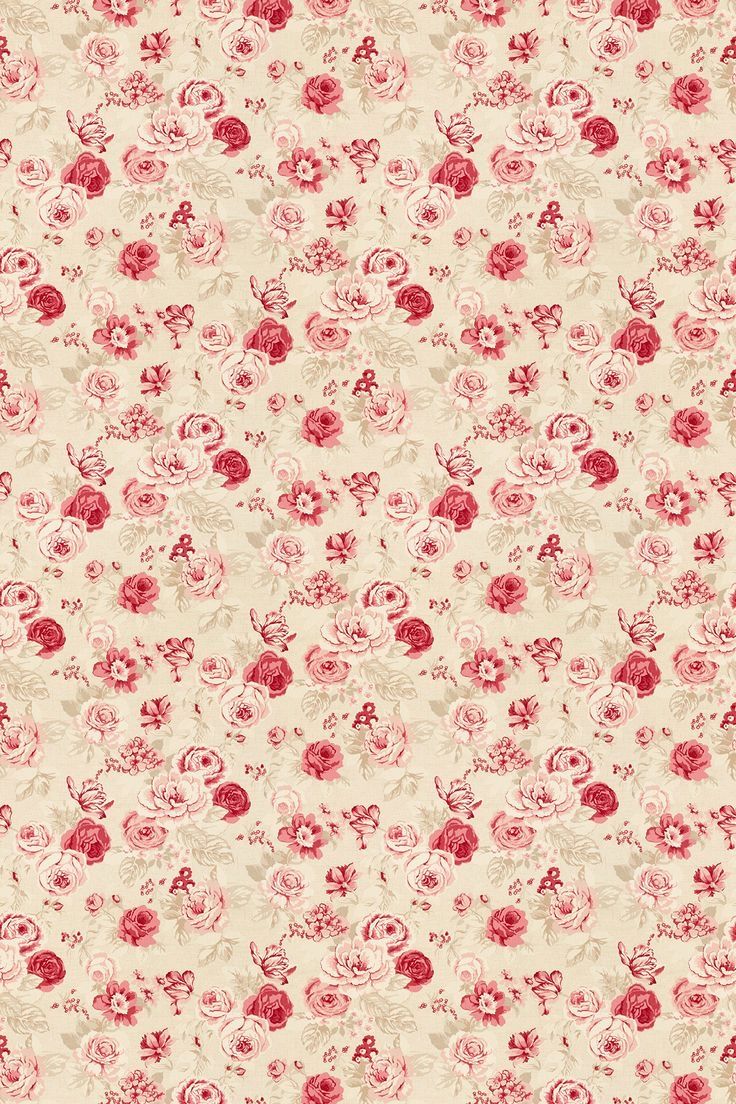 an old fashioned wallpaper with red flowers on white and pink colors, including roses