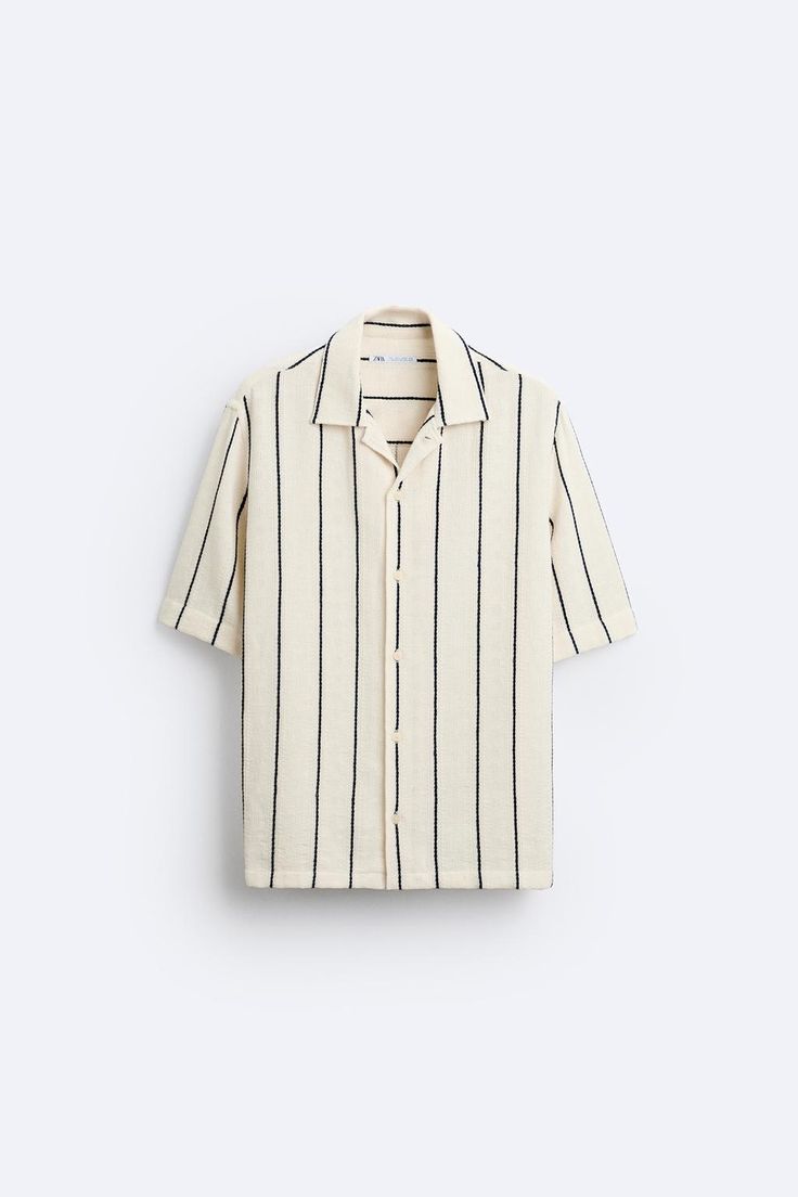 TEXTURED STRIPED SHIRT - White / Navy | ZARA United States Zara Collared Cotton Shirt, Zara Men Shirt, Zara Man Shirts, Zara White Button-up Shirt, Zara Cotton Button-up Shirt, Zara Men, Textured Shirt, Trendy Shirt Designs, Zara Shirt