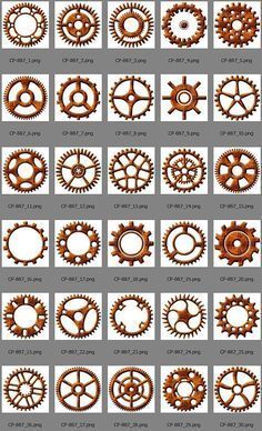 various types of gears are shown in this diagram, and each has different gear wheels