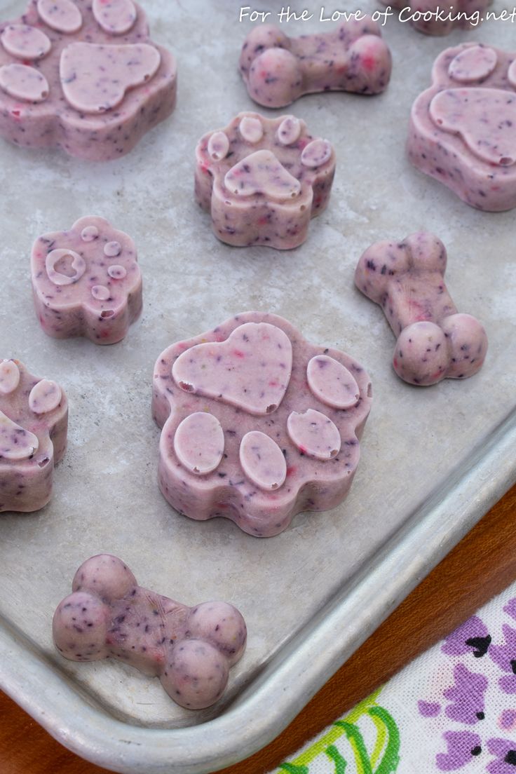 frozen berry - banana dog treats on a baking sheet