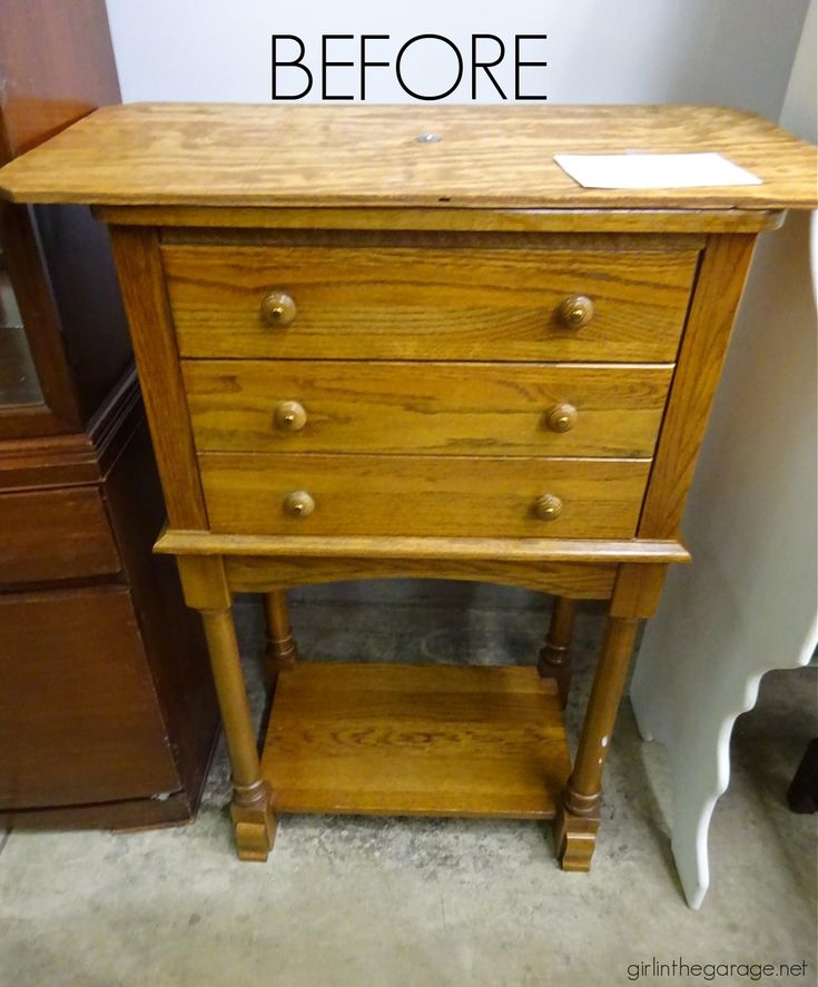 an old dresser turned into a nightstand with the words, how to paint furniture before and after