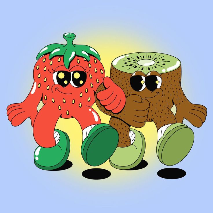 Strawberry and kiwi characters by Jelee Jelee #lamiapinsa✏️ Kiwi Character Design, Italian Logo, Timeless Logo Design, Jessica Lee, Beautiful Logos Design, Bakery Logo, Bullet Journal Design Ideas, Beautiful Logos, Smiley Faces