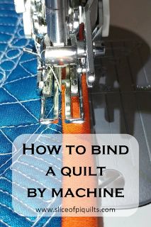 sewing machine with the words how to bind a quilt by machine on it's side