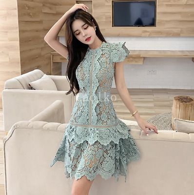 (eBay) Lace Asymmetrical Hem Hollow Out A Line Party Cotton Blend Slim Fit Womens Dress Fairycore Dress, Lace Summer Dresses, Lace Party Dresses, Crochet Dresses, Summer Lace, Flirty Dresses, Shower Dresses, Sleeveless Dress Summer, Butterfly Sleeves