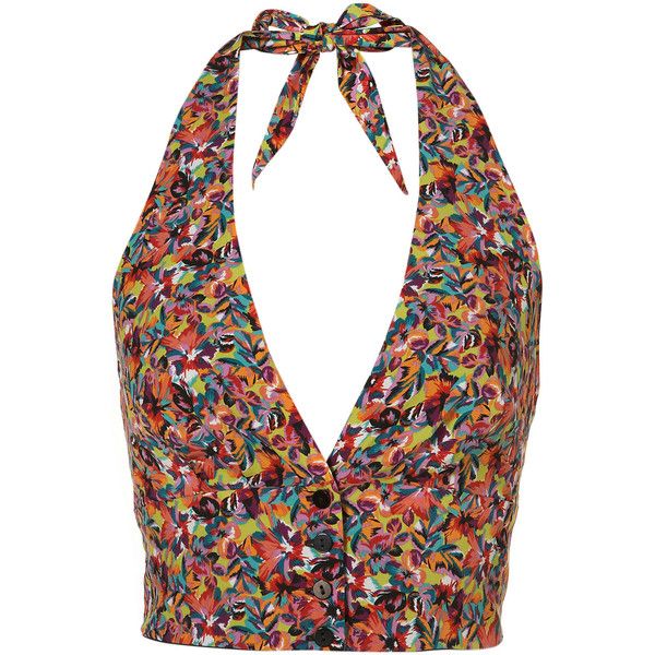 Tropical Floral Crop Halter Top ($52) ❤ liked on Polyvore featuring tops, shirts, blusas, tank tops, cropped shirts, halter top, halter crop tops, tie crop top and halter-neck crop tops 70s Halter, Blusas Crop Top, 70s Tops, Halter Neck Crop Top, Sport Bras, Chic Fall Outfits, Tie Crop Top, Town Center, Crop Top Bra