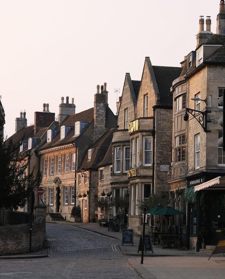 an empty street lined with old buildings