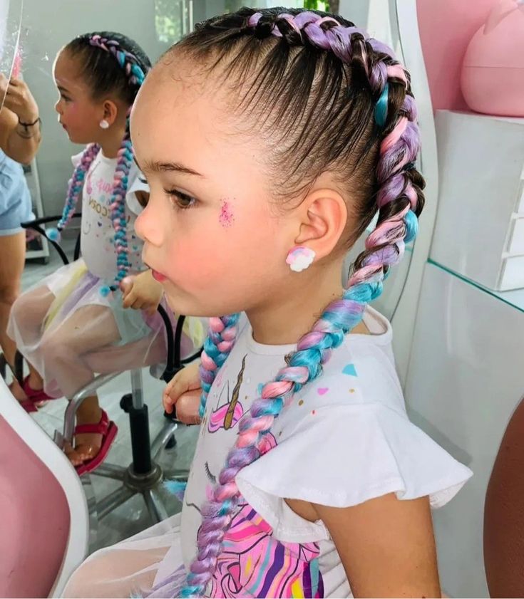 Mermaid Birthday Hairstyle, Toddler Mermaid Hair, Mermaid Hair Braid, Kids Mermaid Hair, Mermaid Hairstyles For Kids, Unicorn Hairstyle, Mermaid Hair Extensions, Kids Braids With Beads, Festival Hair Extensions