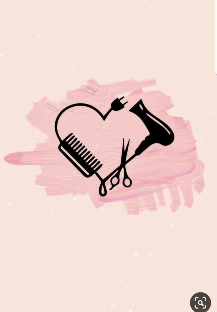 a pink background with scissors and a heart shaped hairbrush on it's side