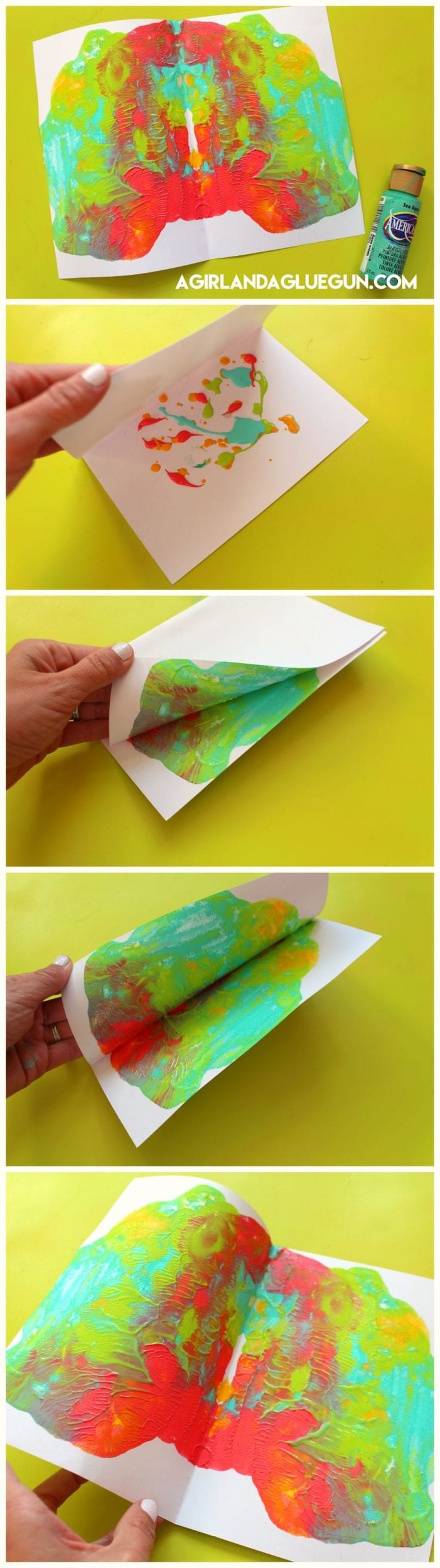 the process to make an art project for kids is shown with colored paper and glue