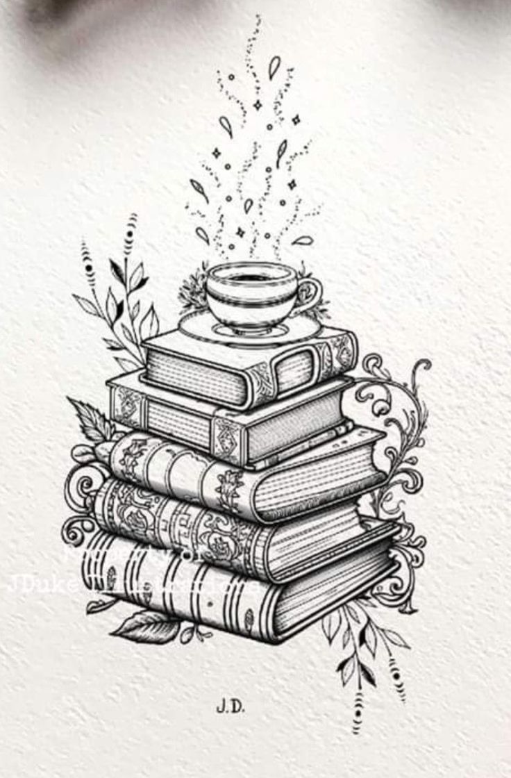 a stack of books on top of each other with leaves coming out of the pages