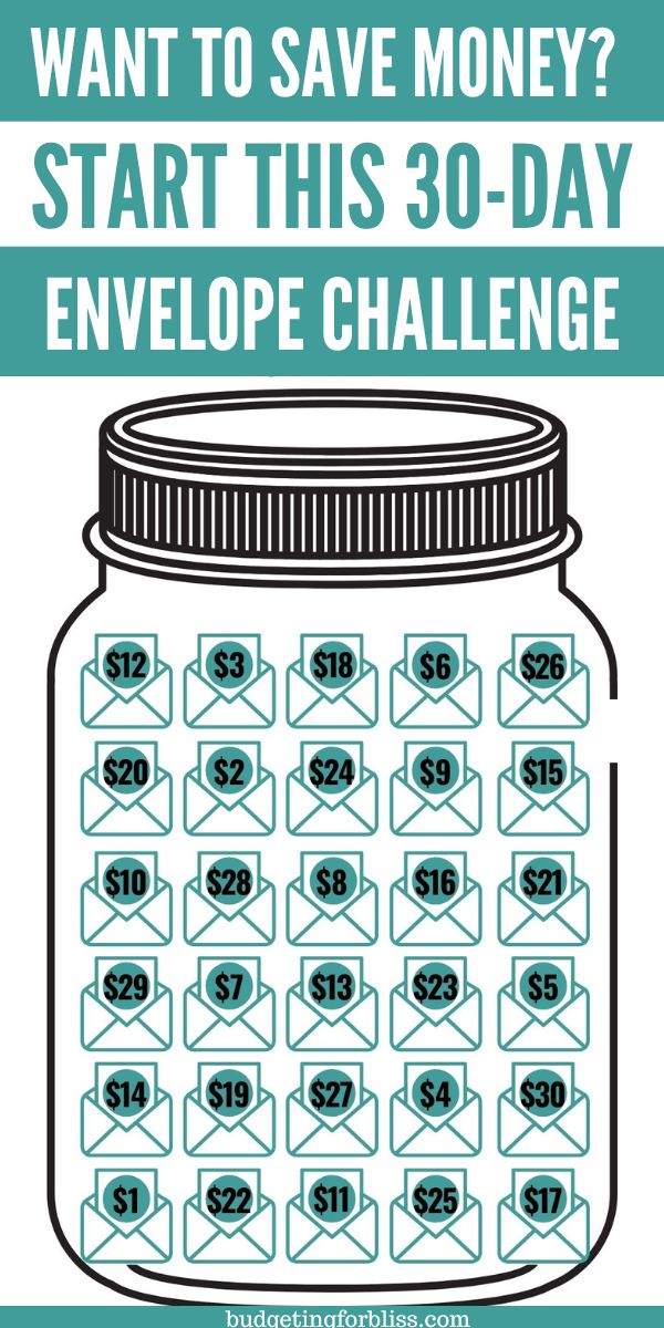 a jar full of money with the words, want to save money? start this 30 - day envelope challenge