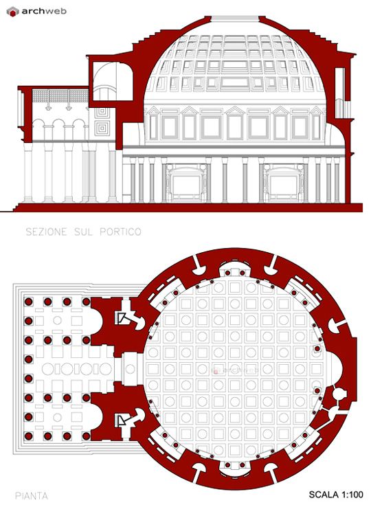 the plan and section of an auditorium