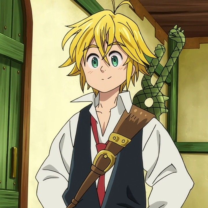 an anime character with blonde hair and green eyes