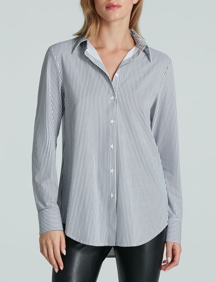 Designed with an oversized, relaxed fit and engineered from our luxe Italian microfiber. The Classic Oversized Button Down Shirt is pilling-resistant, wrinkle resistant, machine washable, and so unbelievably comfortable, you'll want to live in it (and you will). Without the gaps and popping buttons of traditional button downs thanks to its remarkable four-way stretch. Rock it in the boardroom—and at brunch. Product Details    Luxury microfiber blend (78% nylon, 22% elastane)   Fit-tested on real Elegant Oversized Tops With Spread Collar, Elegant Oversized Button-up Shirt, Oversized Elegant Top For Business Casual, Elegant Oversized Business Casual Blouse, Elegant Oversized Blouse For Business Casual, Elegant Oversized Tops For Business Casual, Oversized Classic Tops For Business Casual, Oversized Button-up Blouse For Business Casual, Oversized Blouse For Business Casual