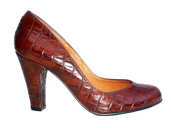 Remix Vintage Shoes, Carmen Classic Roundtoe Pump in Brown Croco Leather Brown Leather Heels With Crocodile Pattern, Fitted Round Toe Heels With Crocodile Pattern, Fitted Crocodile Pattern Heels With Round Toe, Fitted Leather Heels With Crocodile Pattern, Formal Leather Heels With Crocodile Pattern, Remix Shoes, 40s Style, Vintage Closet, 40s Fashion