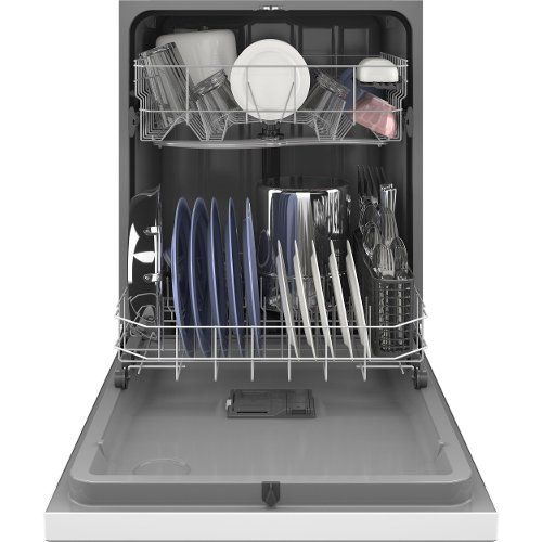 an open dishwasher with dishes in it