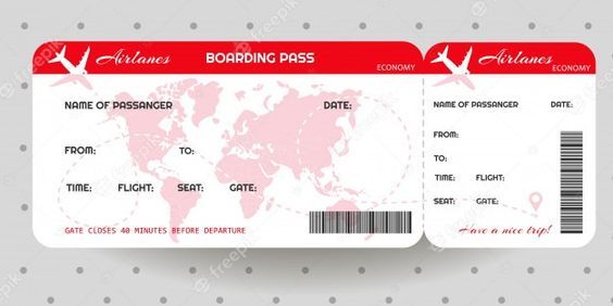 an airplane boarding pass with a world map on it