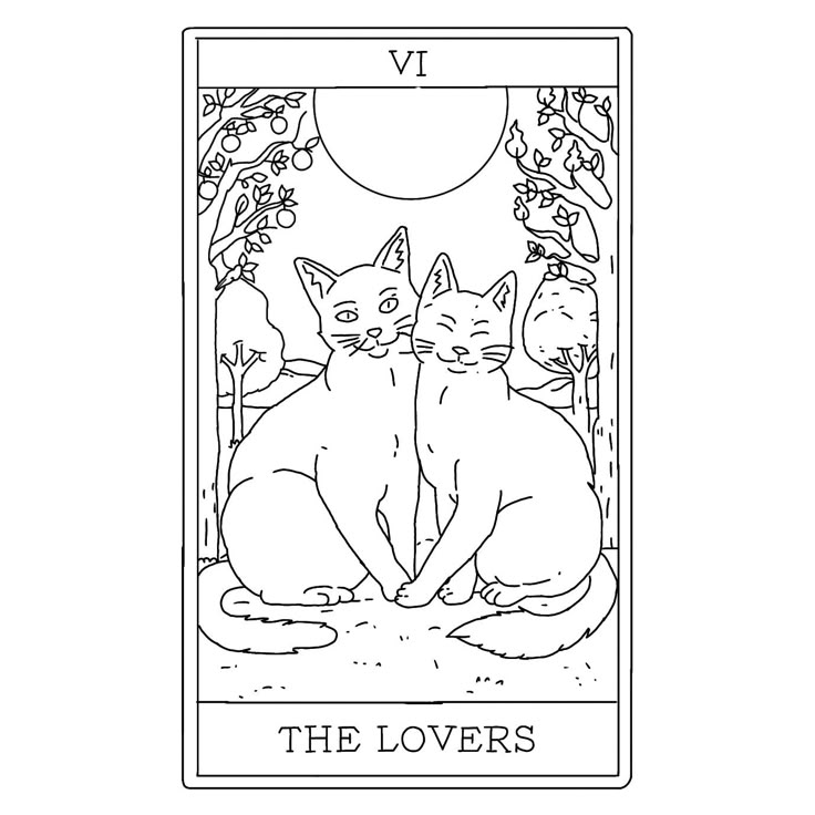 the lovers tarot card with two cats