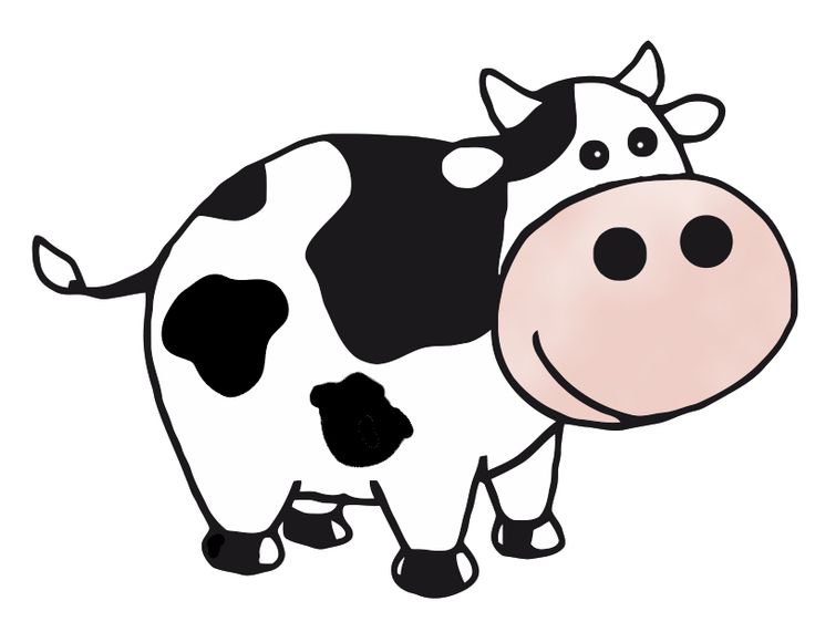 a black and white cow standing in front of a white background with the word hello written on it