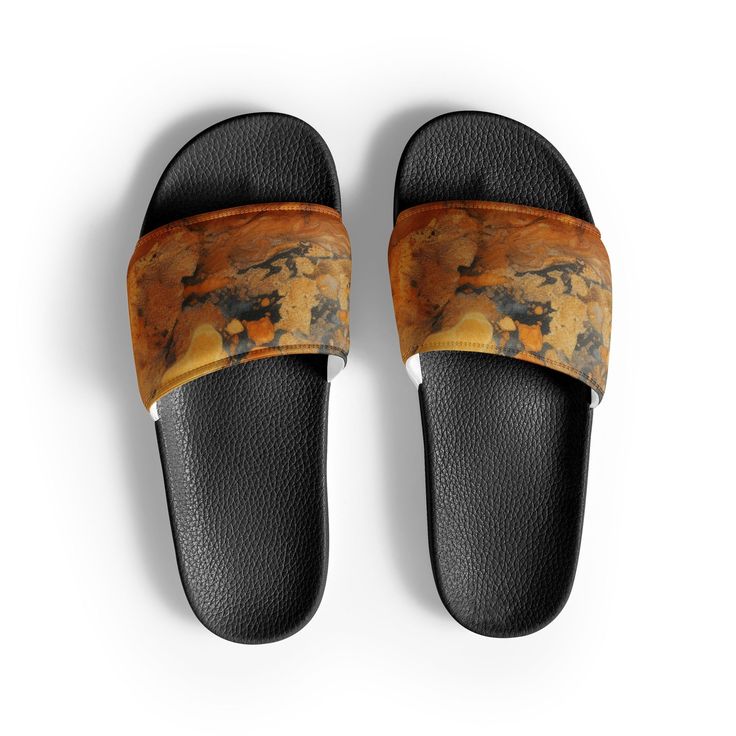 Golden Beach Women's Slides by Visual Verse - Image 1 Golden Beach, Mens Slides, Womens Slides, Beach Print, A Day At The Beach, Us Man, Day At The Beach, American Express, Golden Color