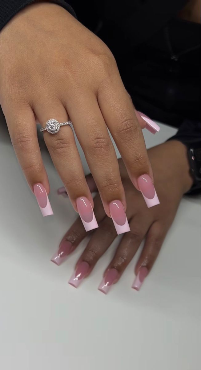 Simple Cute Acrylic Nails Square, Pink Bday Nails Medium, Fresh Tips Nails, French Tips Acrylic Square, Medium Long Acrylic Nails Square, Square Pink French Tip Nails, Pink On Pink French Tip Nails, Simple Classy Baddie Nails, Simple Medium Acrylic Nails