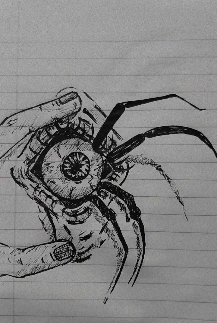 a drawing of a hand holding an eyeball