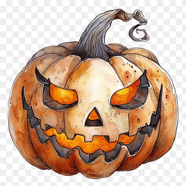 a watercolor drawing of a jack o lantern pumpkin