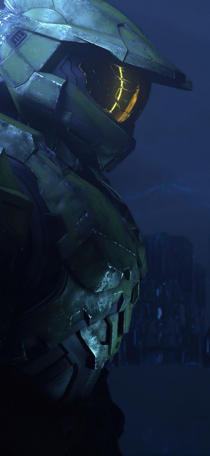 an image of a futuristic soldier in the dark with his helmet on and glowing eyes