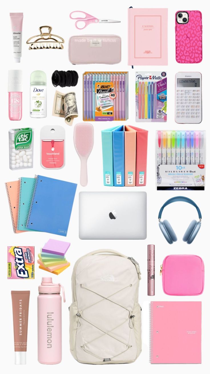 #schoolbag #school #whatsinmybag #backpack High School Essentials, Middle School Essentials, School Emergency Kit, School Backpack Essentials, Preppy School Supplies, Middle School Survival, Pretty School Supplies, Holiday Skirt, High School Organization