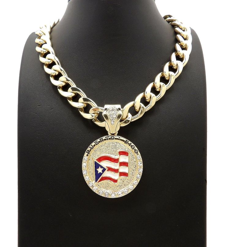 HIP HOP ICED PUERTO RICO MEDAL PENDANT 11mm 18" 20" CUBAN CHOKER CHAIN NECKLACE HIP HOP CELEBRITY STYLE BRAND NEW USA SELLER Product Description PENDANT SIZE: 1.5" x 2.25" CHAIN LENGTH: 18" 20" 11mm CUBAN CHAIN Lab Diamonds on Pendant 14K Gold plated over alloy. High Quality and polished. Payments: US Customers: Paypal accepted International Customers: Paypal accepted Shipping: For Shipping & Handling within the US: FREE We do combine shipping! We ship via USPS (Post office) First Class Mail Tra Cuban Choker, Choker Chain Necklace, Choker Chain, Chain Choker Necklace, Cuban Chain, Fashion Jewelry Necklaces, Lab Diamonds, Post Office, Chain Length