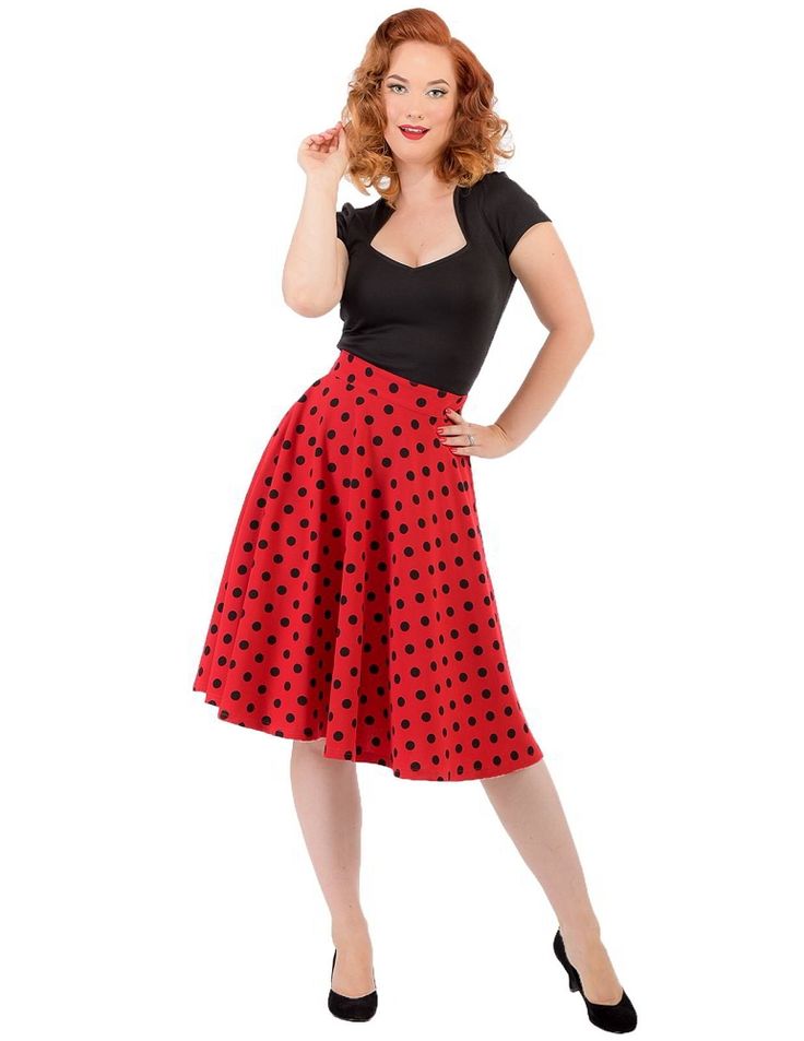 High Waist Thrills Red Polka Dot Swing Skirt 50s Photoshoot, 50s Style Outfits, Grease Costume, Red Polka Dot Skirt, 50s Christmas, 1950s Dresses Vintage, 50s Pinup, Theatrical Romantic, 1950s Dresses