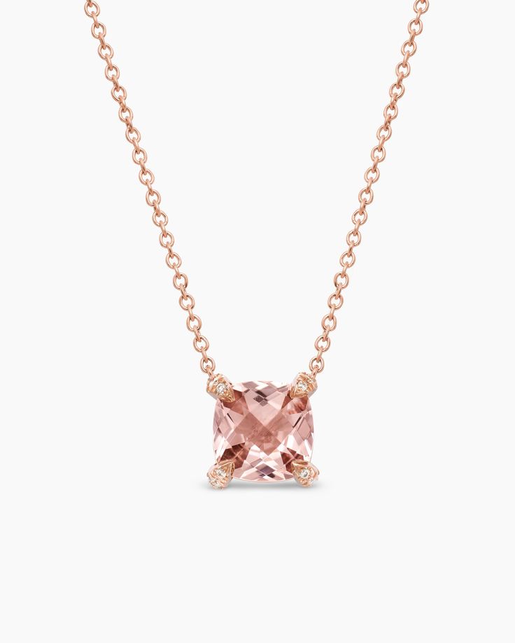 David Yurman | Petite Chatelaine® Pendant Necklace in 18K Rose Gold with Morganite and Diamonds, 7mm Luxury Pink Gold Morganite Jewelry, Timeless Morganite Rose Gold Jewelry, Timeless Rose Gold Morganite Jewelry, Luxury Morganite Gemstone Jewelry, Elegant Morganite Jewelry, Formal Rose Gold Briolette Necklace, Luxury Gold Morganite Jewelry, Elegant Pink Gold Morganite Jewelry, Elegant Morganite Gemstone Jewelry