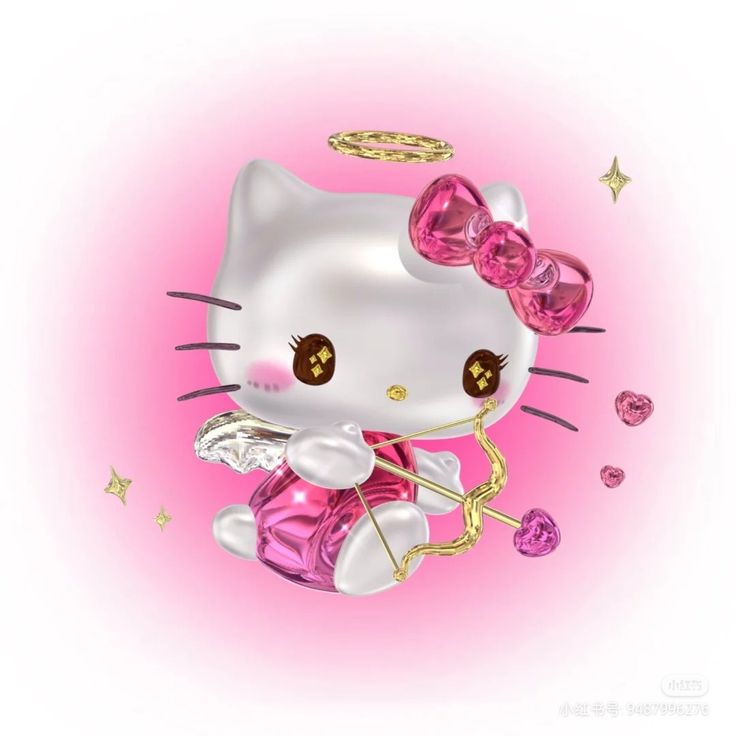 a hello kitty figurine with pink and gold accessories