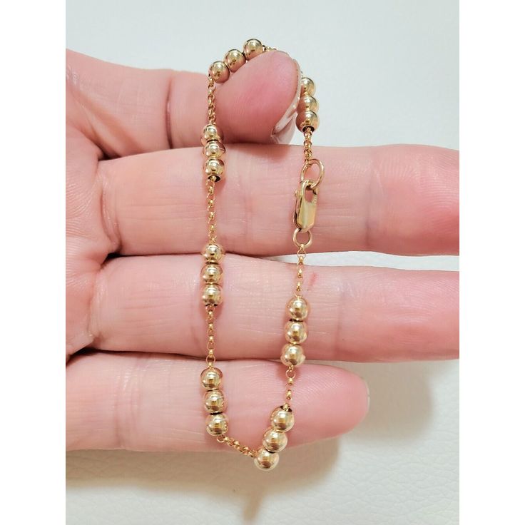 **Get Lower Prices On Our Website!! - Bochellijewelry.Com - (Not On Here On Our Own Website) ***This Is A Handmade Item And Is Stamped 14k On The Clasp*** This Listing Is For One Solid 14k 4mm Gold Bead Bracelet On Solid Gold Chain 14k Solid Yellow Or Rose Gold 4mm Medium Weight Round Beads 14k Solid Yellow Or Rose Gold 8.4mm Rectangular Shaped Lobster Clasp 14k Solid Yellow Or Rose Gold Rolo Link Chain Measure Your Wrist!!! Before Ordering And Add 1/2" (For 4mm-6mm Beads Only). Do Not Measure A 14k Yellow Gold Bracelet With Polished Beads, 14k Gold Bracelet With Gold Beads, 14k Yellow Gold Bracelet Hand-strung, 14k Gold Bracelet With Polished Beads As A Gift, 14k Yellow Gold Bracelet With Satellite Chain, 14k Gold Bracelet With Polished Yellow Gold Beads, 14k Gold Bracelet With Polished Beads, Yellow Gold 14k Hand-strung Gold Bracelet, Yellow Gold Beaded Bracelets With Satellite Chain